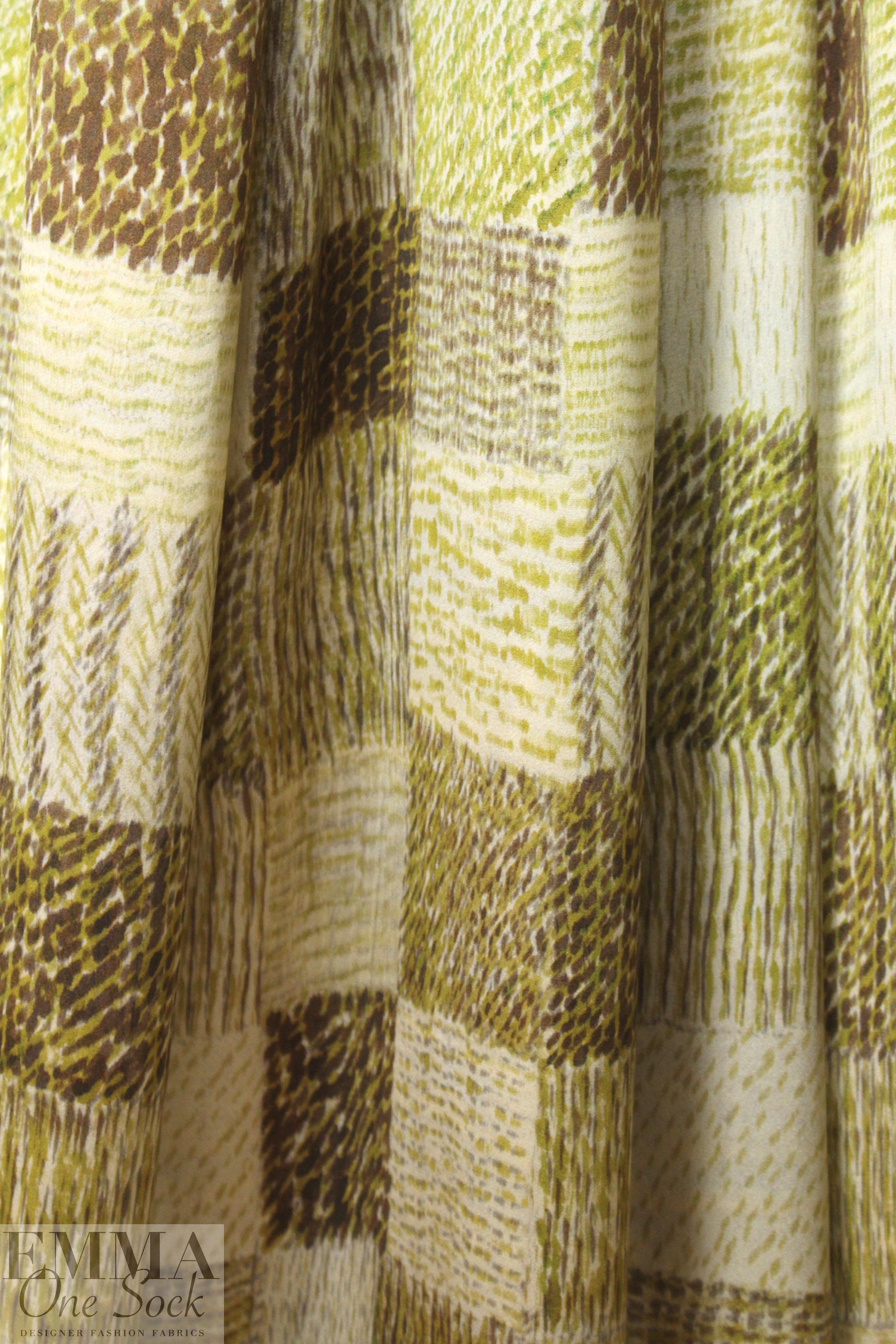 Italian gold/mocha patchwork graphic silk charmeuse