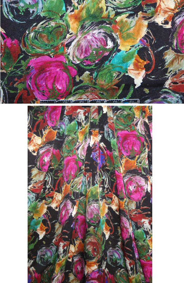 Italian satin chiffon - jewel tone floral .75 yds