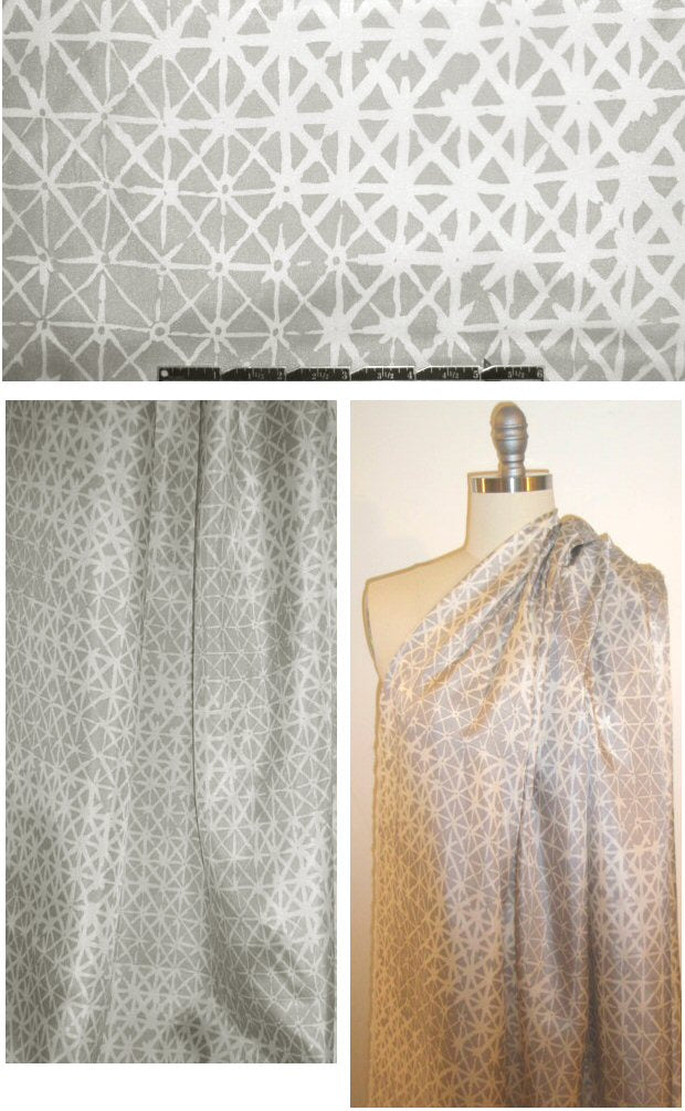 NY designer gray/cream lattice silk blouseweight