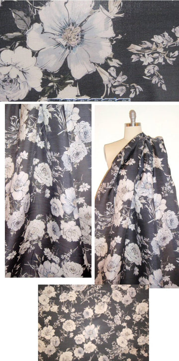 Italian soft black with flowers silk gazar