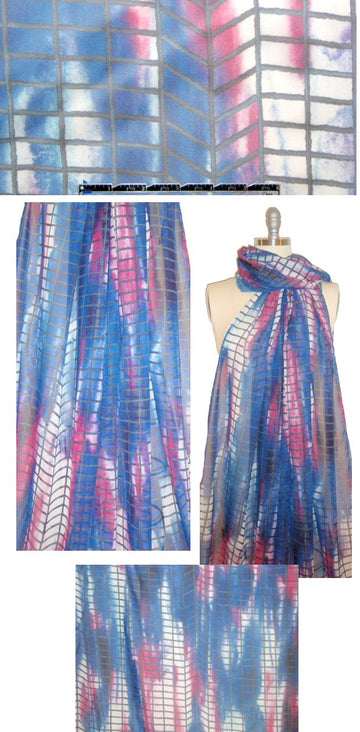 NY designer gridwork abstract silk chiffon