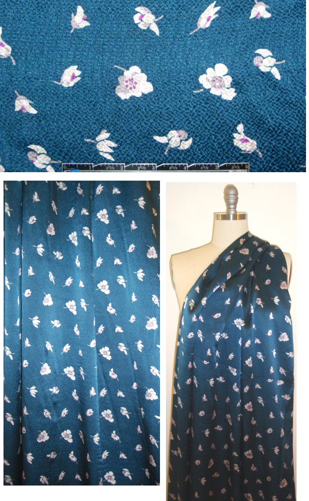 NY designer pansy print hammered silk panel - teal