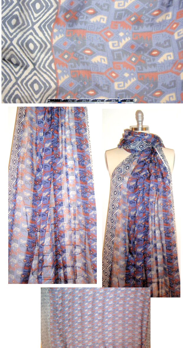 NY designer navajo design bordered silk chiffon 1.375 yd