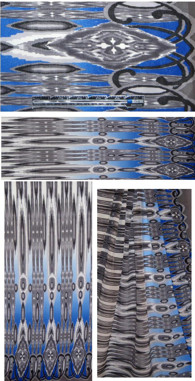 NY designer cobalt/black ikat border print silk cdc 2.375 yds