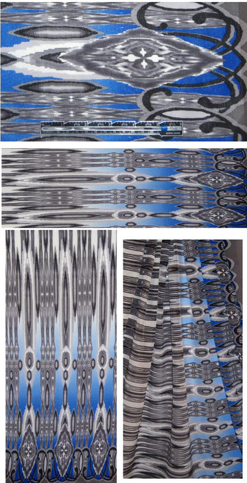 NY designer cobalt/black ikat border print silk cdc 2.375 yds