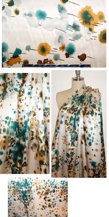 NY designer flowery ink blot design silk charmeuse