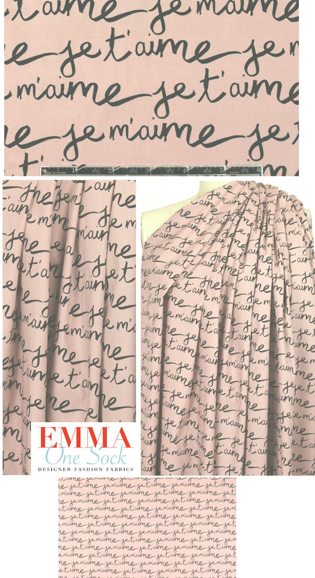 NY designer 'je t'aime, je m'aime' silk chiffon 1.75 yd