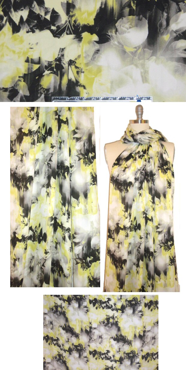 NY designer photo floral montage silk blouseweight 1.875 yd