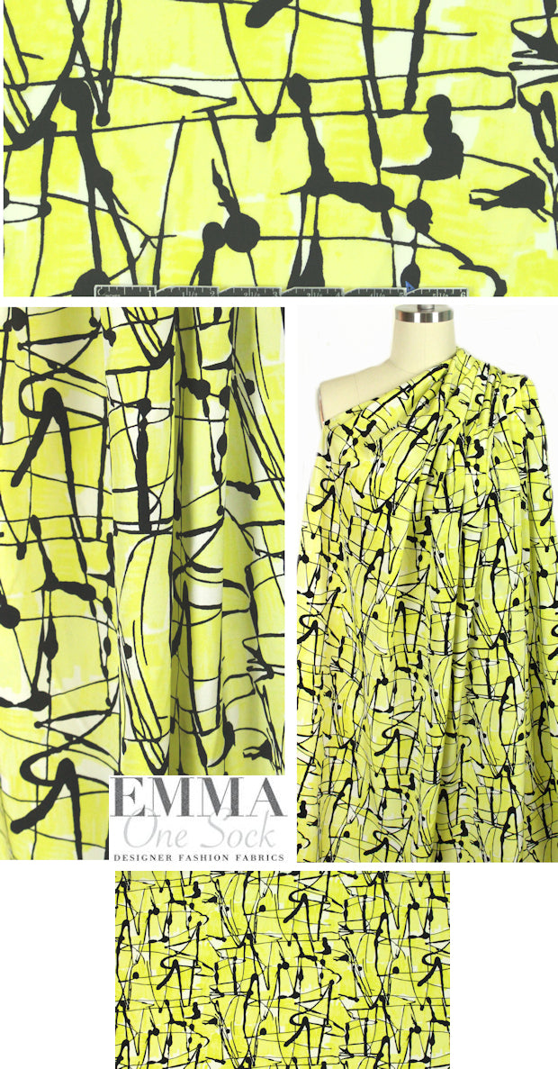 NY designer lemon-lime scribble silk blouseweight