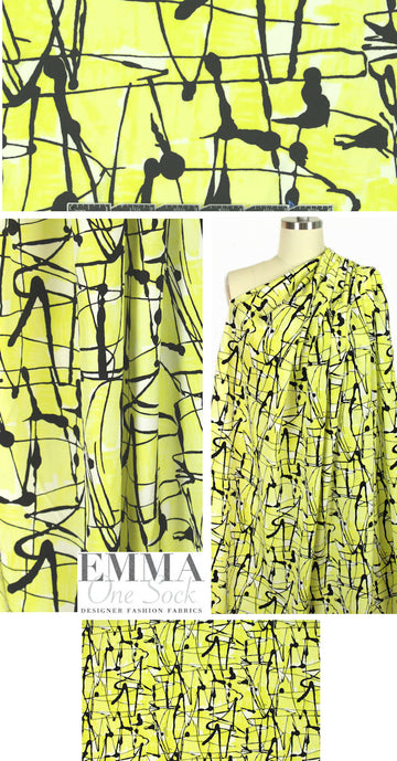 NY designer lemon-lime scribble silk blouseweight