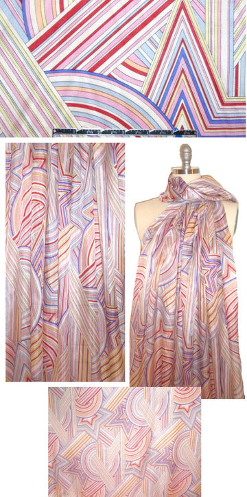 Italian pink/blue linear graphic silk blouse weight