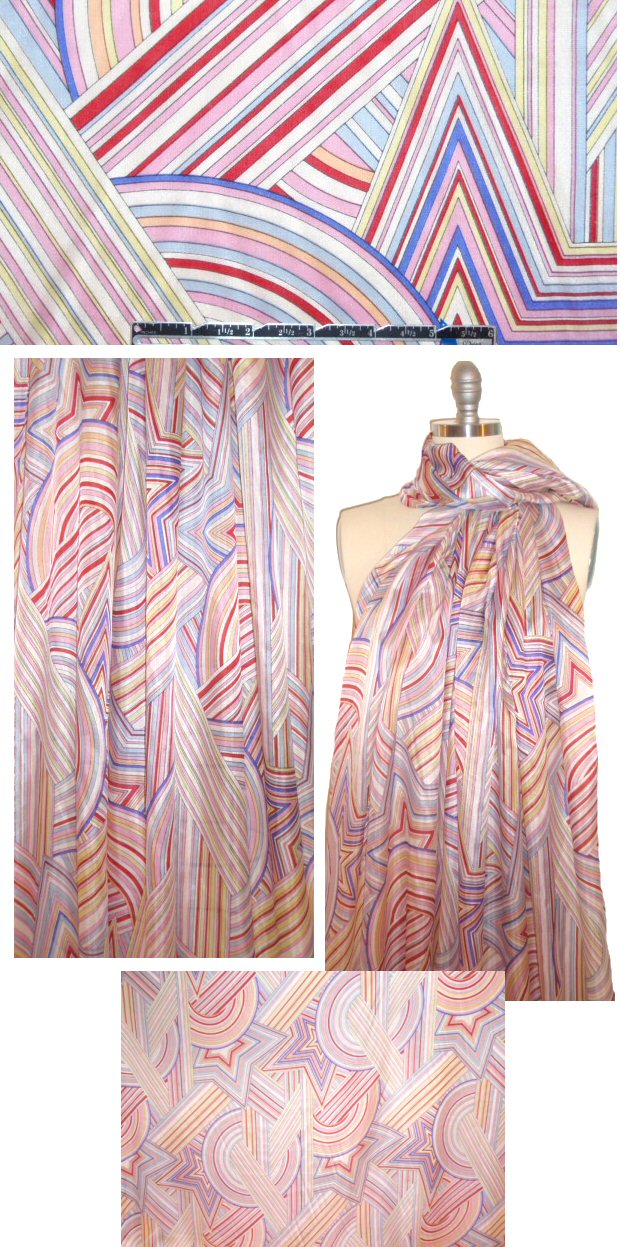 Italian pink/blue linear graphic silk blouse weight 1 yard