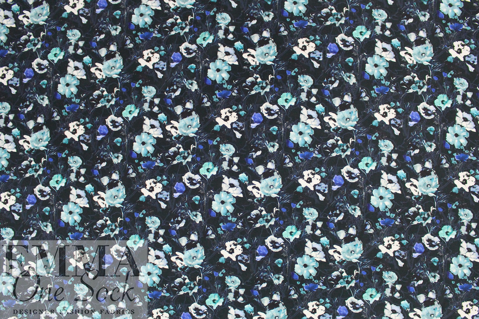NY designer 'blues scale' floral silk dressweight woven 1.125 yds