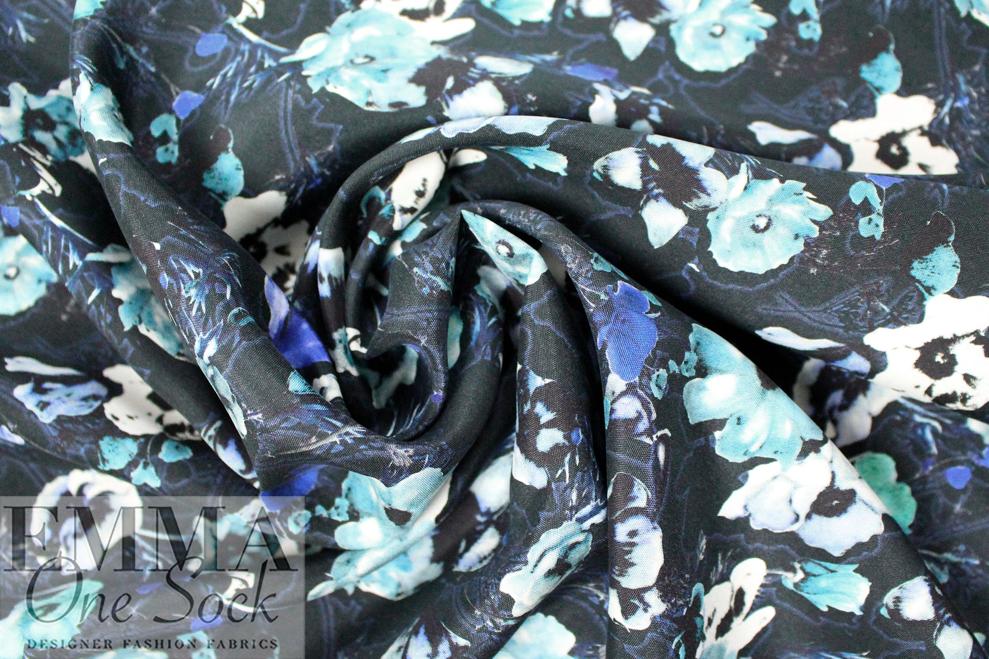NY designer 'blues scale' floral silk dressweight woven 1.125 yds