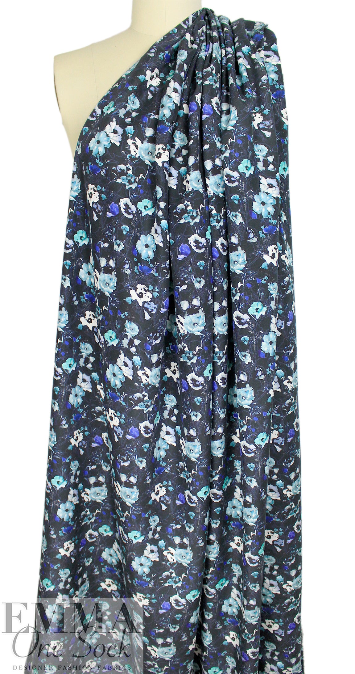 NY designer 'blues scale' floral silk dressweight woven 1.125 yds