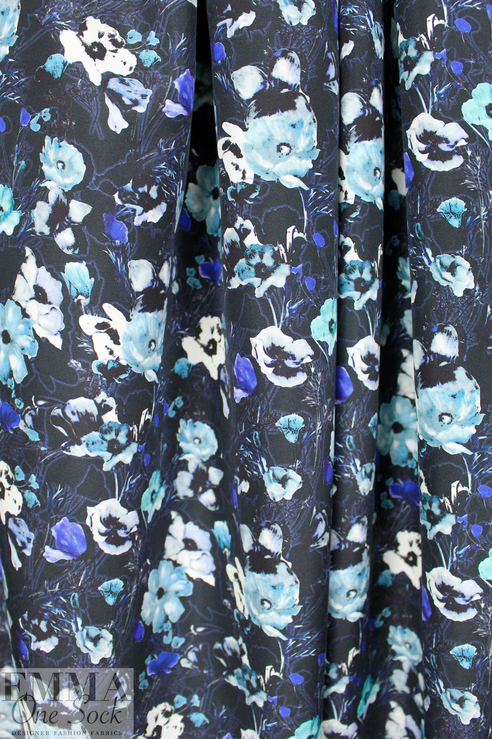 NY designer 'blues scale' floral silk dressweight woven 1.125 yds