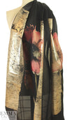 designer block print silk double organza - gold
