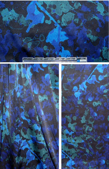 NY designer midnight abstract stretch silk charmeuse