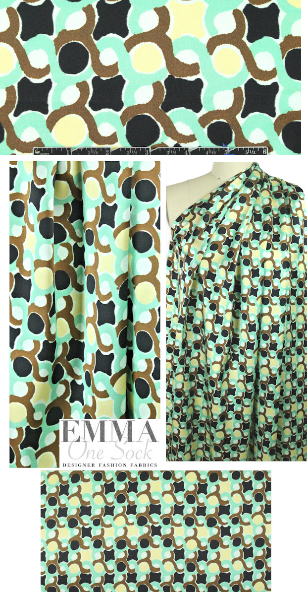 NY designer mint/lemon/bronze graphic silk charmeuse