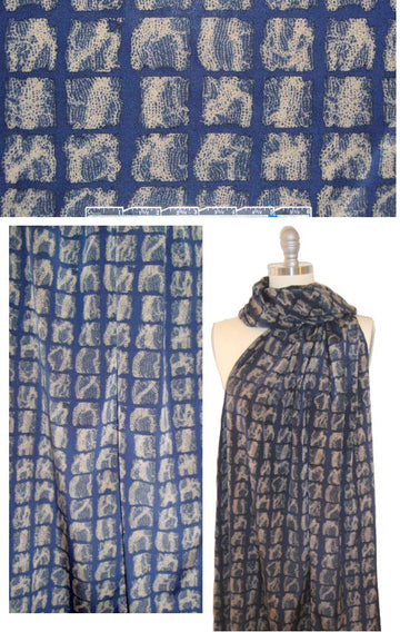 NY designer navy taupe graphic silk stretch woven