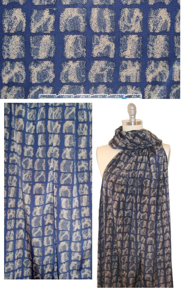 NY designer navy taupe graphic silk stretch woven 1 yard