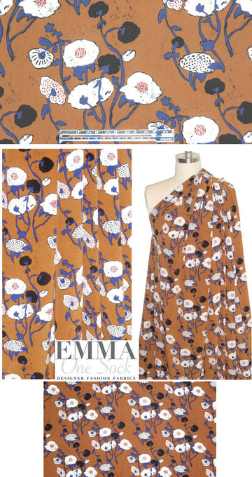 NY designer nutmeg floral silk crepe