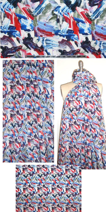 Italian abstract in oils silk CDC - red/blue/pink 1.375 yd