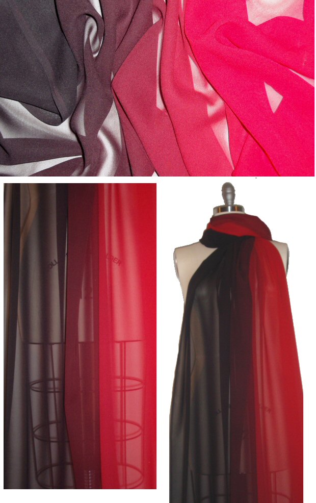 NY designer silk ombre chiffon - red/burgundy 1.25 yd