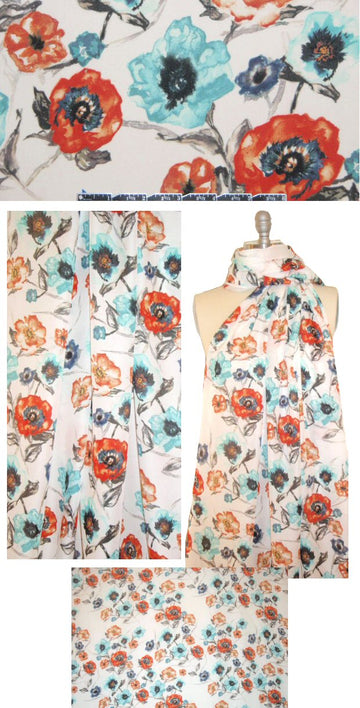 Italian poppy flowers silk georgette