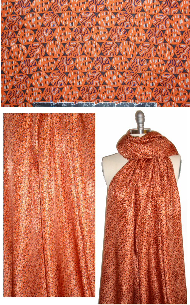 famous designer orange circle graphic silk jacquard