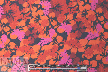 Derek L@m hibiscus silk woven - nectarine/navy 1.875 yd