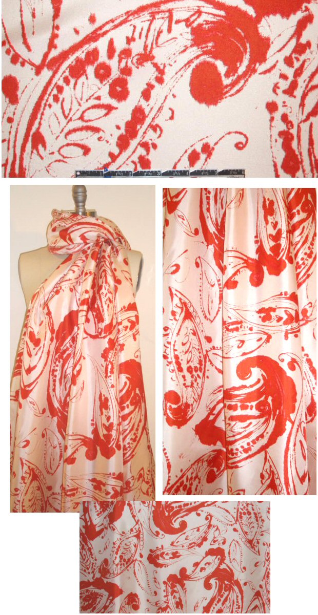Italian tangerine/vanilla stylized paisley silk twill
