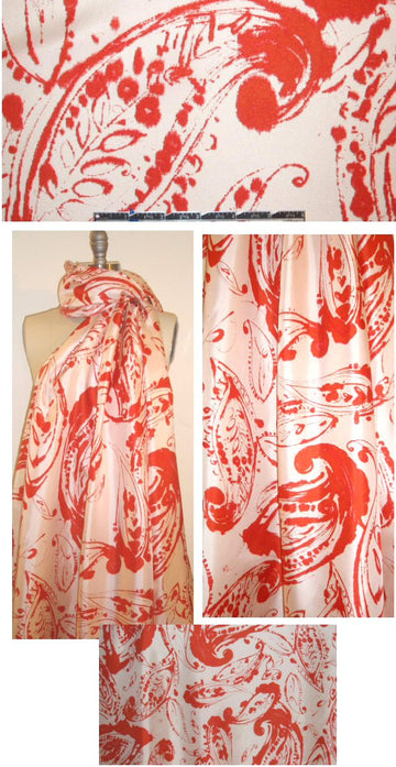 Italian tangerine/vanilla stylized paisley silk twill