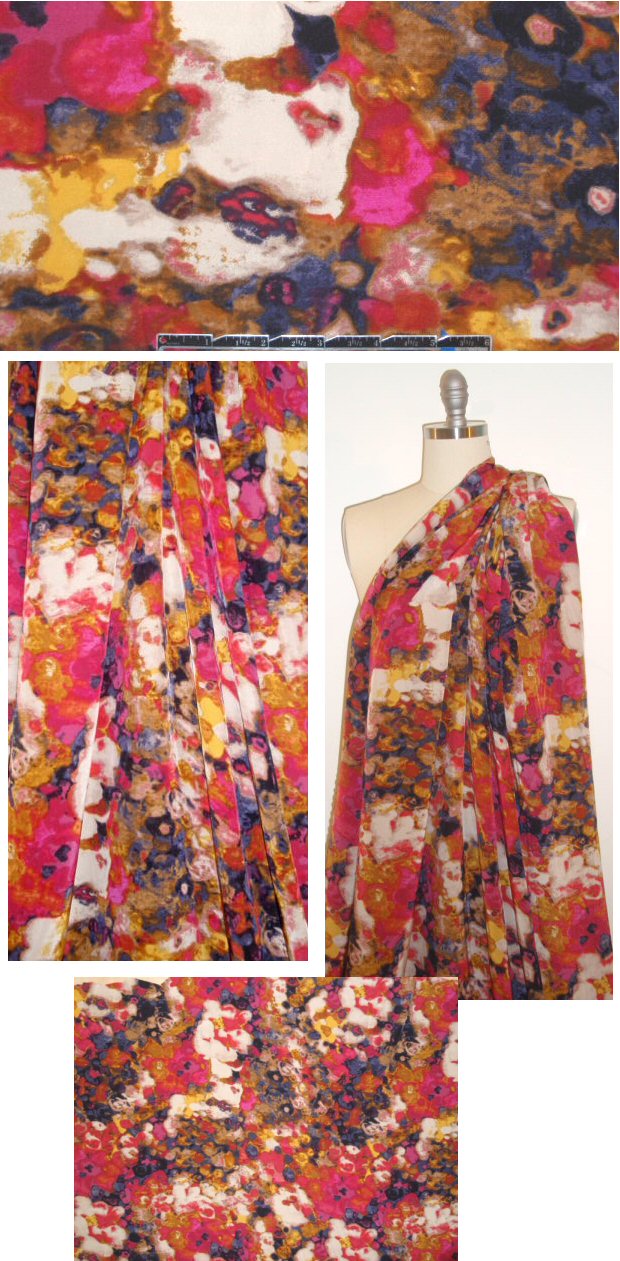 NY designer silk crepe de chine - pink spice abstract 1.375 yds