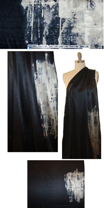 NY designer abstract motif panel stretch silk charmeuse