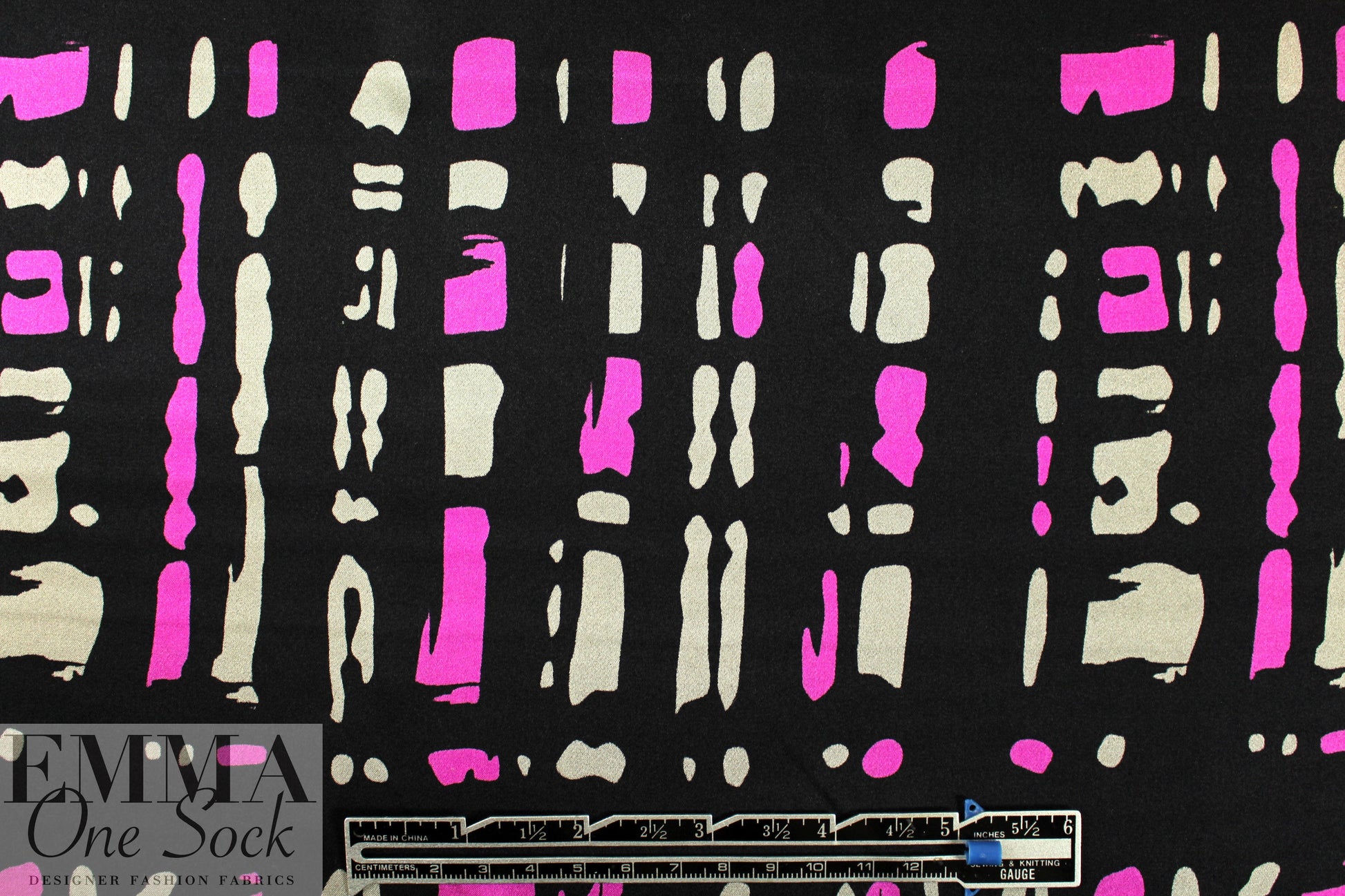 NY designer pink/silver/black graphic silk charmeuse