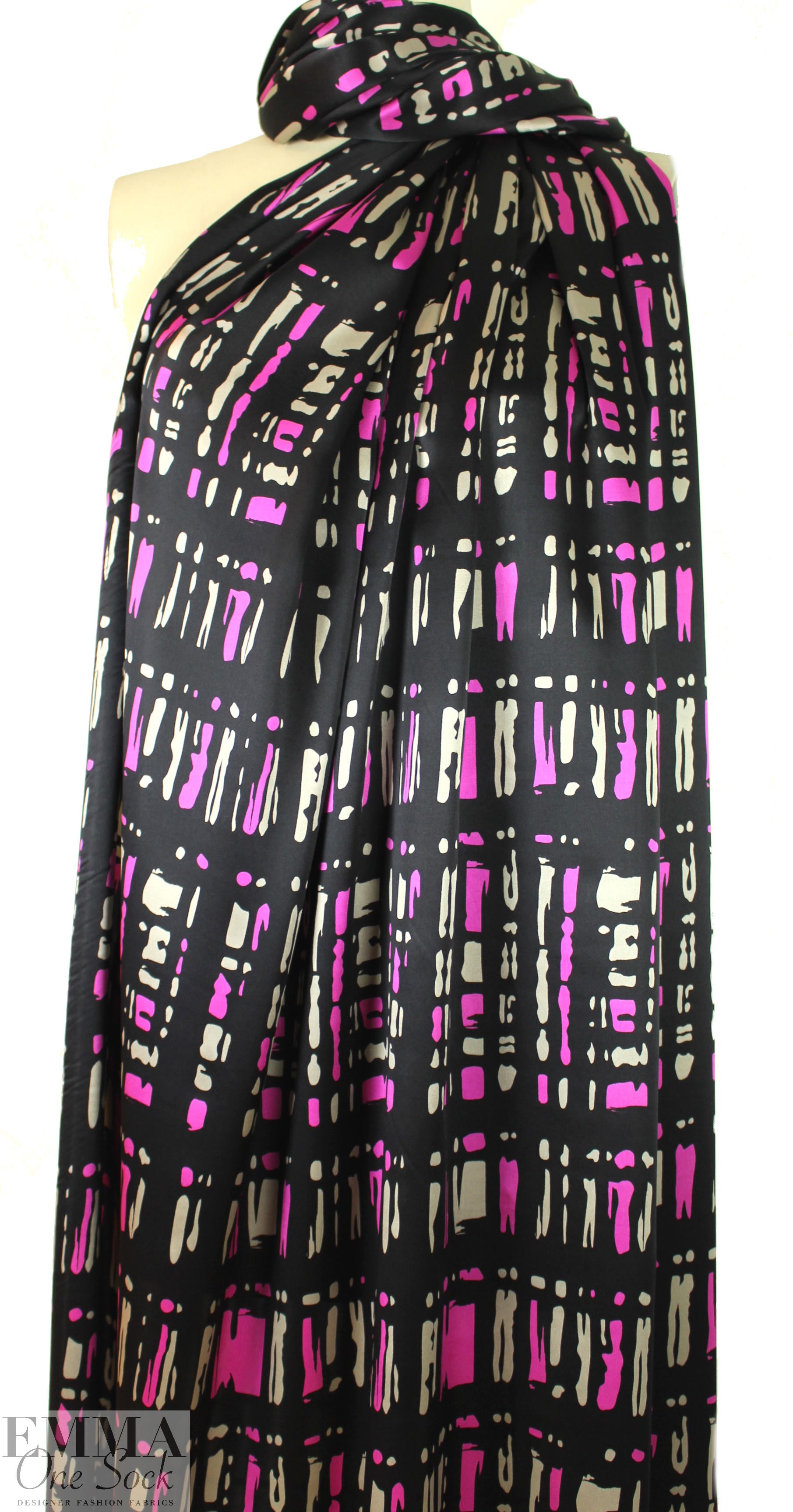 NY designer pink/silver/black graphic silk charmeuse