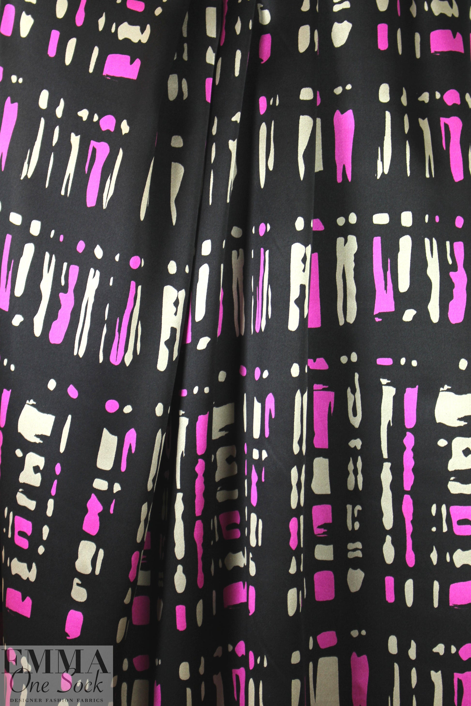 NY designer pink/silver/black graphic silk charmeuse