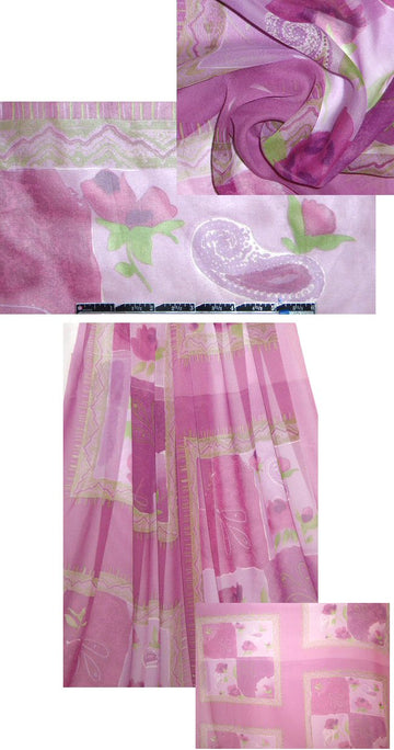 NY designer lilac/lime panel design silk chiffon 1.125 yds