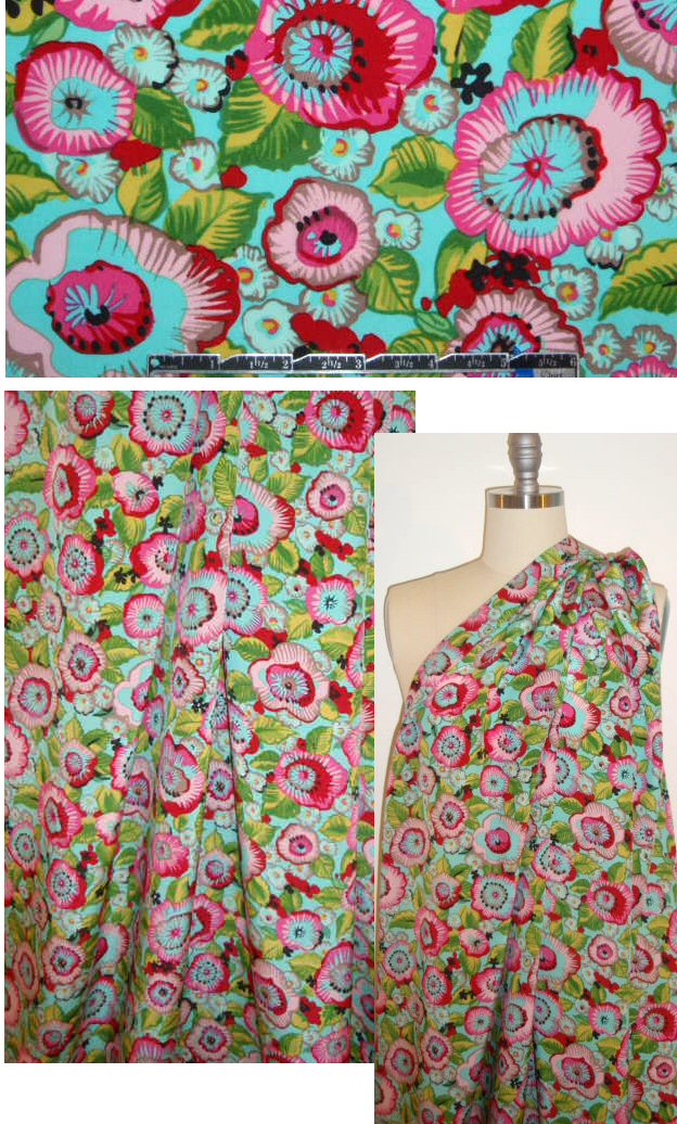 famous designer pink/aqua floral silk CDC