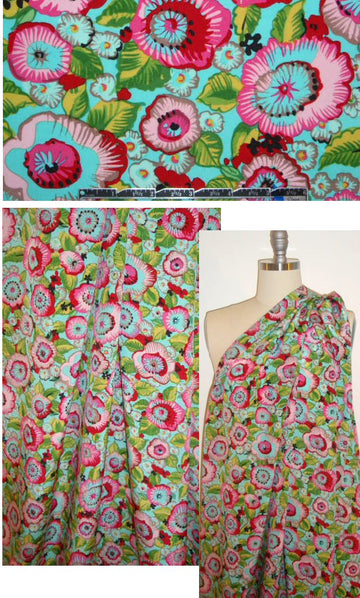 famous designer pink/aqua floral silk CDC