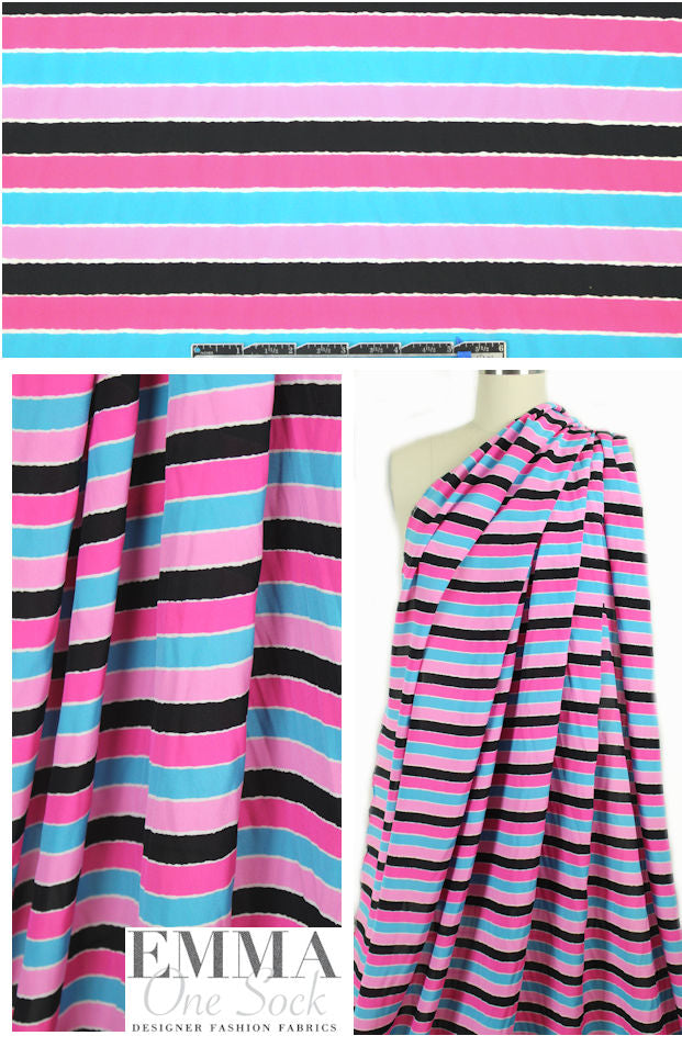 Italian pink/sky/black/white stripe silk CDC