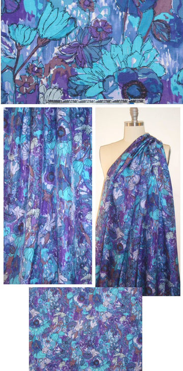 Rebecca Tay1or purple/turq floral silk broadcloth 1.125 yds
