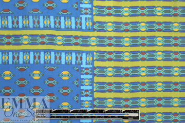 NY designer silk chiffon, blue/kiwi with 'gold leaf'