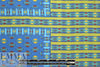 NY designer silk chiffon, blue/kiwi with 'gold leaf' 1.5 yd