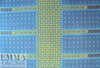 NY designer silk chiffon, blue/kiwi with 'gold leaf' 1.5 yd
