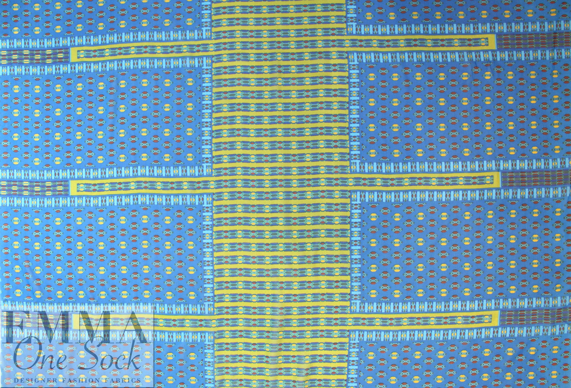 NY designer silk chiffon, blue/kiwi with 'gold leaf' 1.5 yd