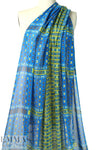 NY designer silk chiffon, blue/kiwi with 'gold leaf' 1.5 yd