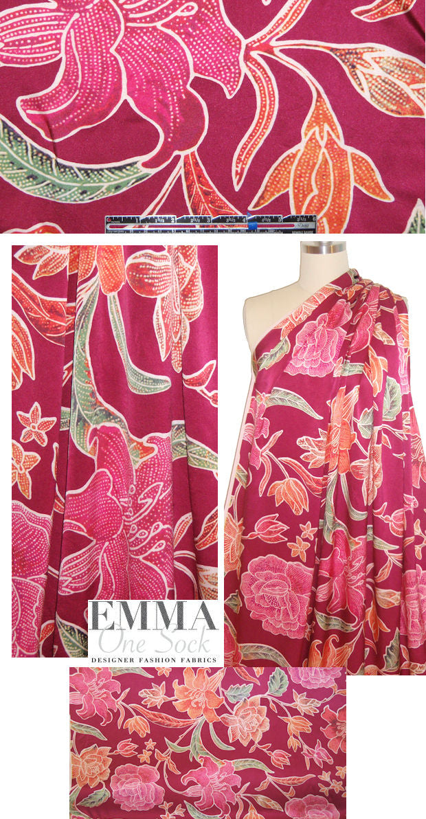 NY designer raspberry floral silk charmeuse