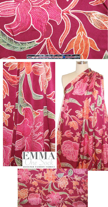 NY designer raspberry floral silk charmeuse